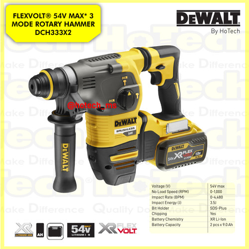 [EZM.5600791] DEWALT DCH333X2-KR |54V Cordless Hammer (2x9.0Ah) FLEXVOLT