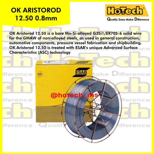 [EZM.5600911] ESAB OK AristoRod 12.50 ER70S-6 Size 0.8mm x 20 Kg GMAW Mig Kawat Las