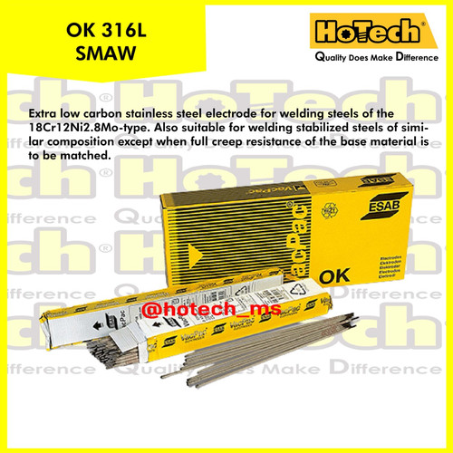 [EZM.5600918] ESAB OK 316L | AWS E316L | Size 4.0 x 350mm | Electrode Stainless Stik