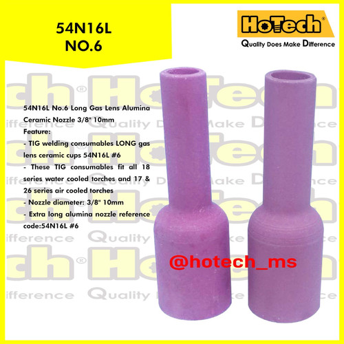 [EZM.5600966] Long Gas Lens Alumina Ceramic Nozzle 3/8'' 54N16L No. 6 For Tig Torch