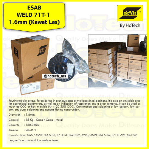 [EZM.5600967] Esab Kawat Las FCAW Weld 71T-1 diameter 1.6 mm AWS 71T-1 | Weld 71T