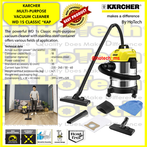 [EZM.5600981] Karcher WD 1S Classic *KAP 1300 Watt Vacuum Cleaner Wet & Dry