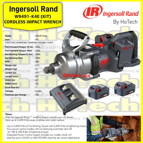 [EZM.5601003] Cordless Impact Wrench 1" W9491-K2E | Ingersoll Rand | IR | IR W9491