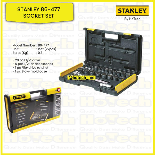 [EZM.5601016] STANLEY | 86-477 Socket Set | Socket Set 1/2" Dr-12PT- Metric-27pcs