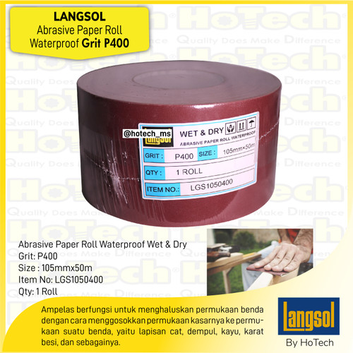 [EZM.5601031] Kertas Amplas Roll | Langsol | Abrasive Cloth Roll, Waterproof P400/5R