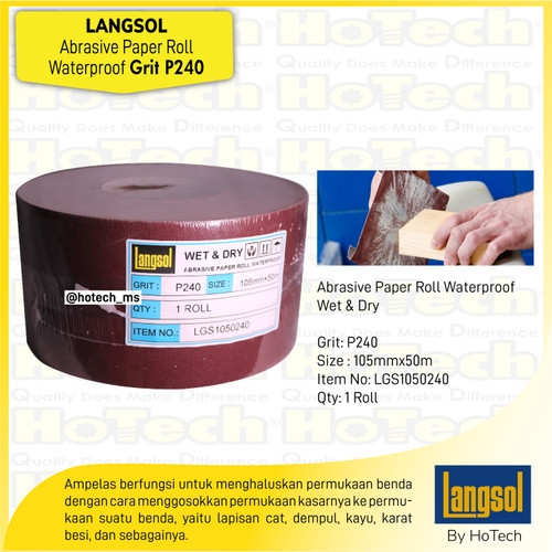 [EZM.5601032] Kertas Amplas Roll | Langsol | Abrasive Cloth Roll, Waterproof P240/5R