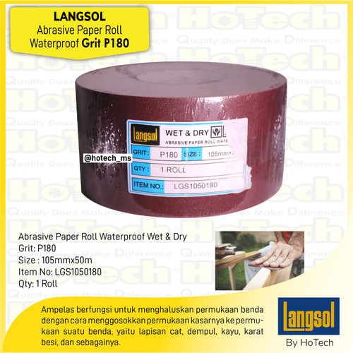 [EZM.5601035] Kertas Amplas Roll | Langsol | Abrasive Cloth Roll, Waterproof P180