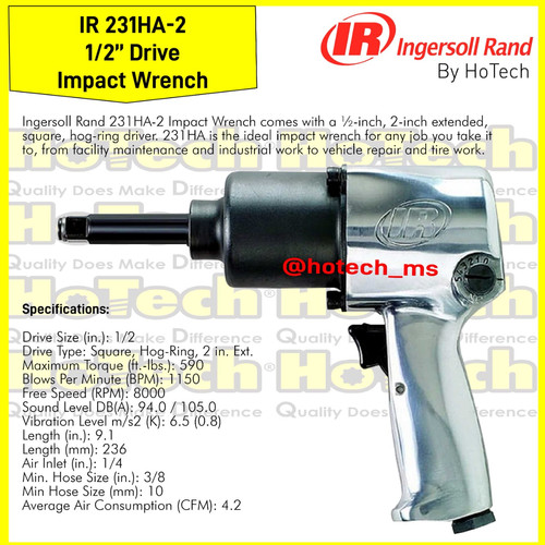 [EZM.5601140] Ingersoll Rand IR 231HA-2 1/2" Sq Pneumatic Impact Wrench Long Anvil