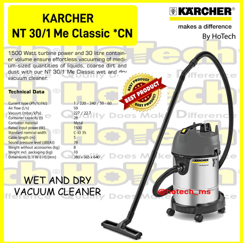 [EZM.5601182] Karcher Wet & Dry Vacuum Cleaner NT 30/1 Me Classic 1500 Watt Tank 30L