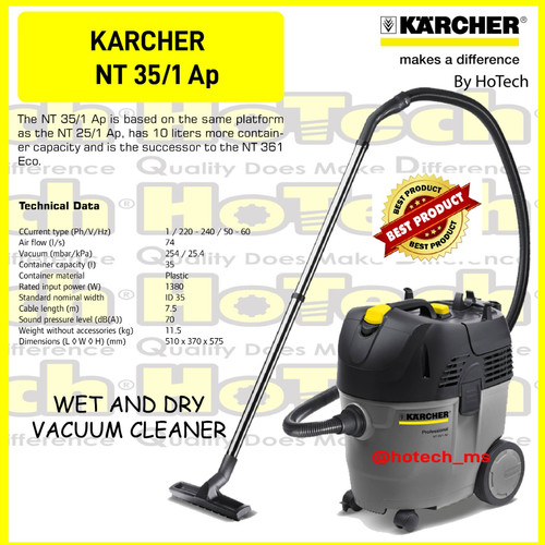 [EZM.5601183] KARCHER WET&DRY PROFESSIONAL VACUUM CLEANER NT 35/1 Ap 1380W Tank 35L