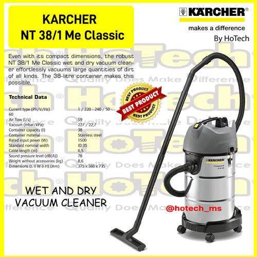 [EZM.5601184] Karcher Wet&Dry Prof Vacuum Cleaner NT 38/1 Me Classic 1500W Tank 38L