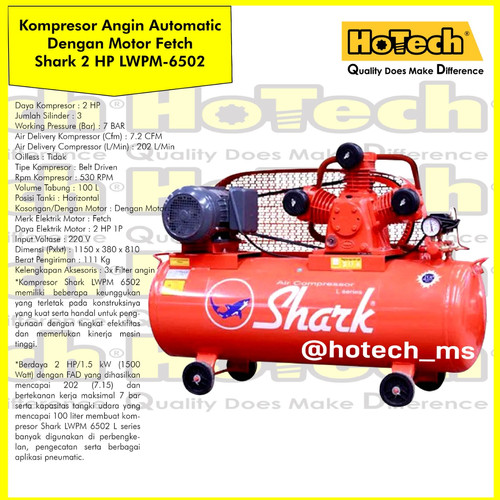 [EZM.5601209] Kompresor Angin 2 Hp | SHARK | Air Compressor 2 Hp Tanki 100L