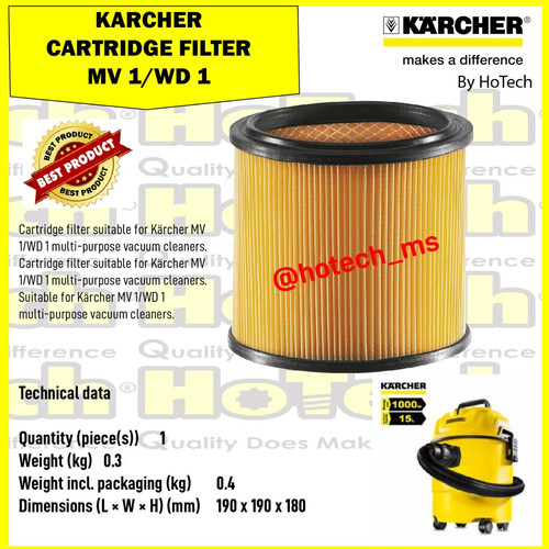 [EZM.5601219] Karcher Cartridge Filter For WD 1 / MV 1