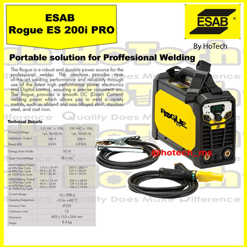 [EZM.5601271] ESAB MMA Welding Machine Rogue ES 200i Pro | ESAB | SMAW | MMA 200A | MMA Stick Welding Rogue ES 200i Pro