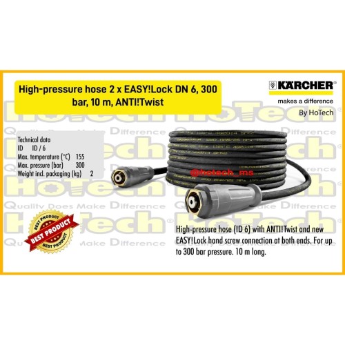 [EZM.5601338] Karcher High-pressure hose 2 x EASY Lock DN 6 300 bar 10 m ANTI Twist