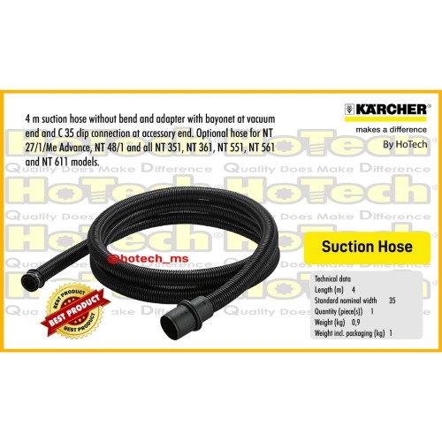 [EZM.5601342] Karcher Suction Hose 4M For Vacuum Cleaner NT Series