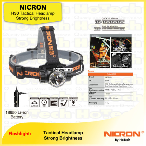 [EZM.5601359] NICRON H30 | LED USB Rechargeable Headlight 6 Adjustable HeadLamps