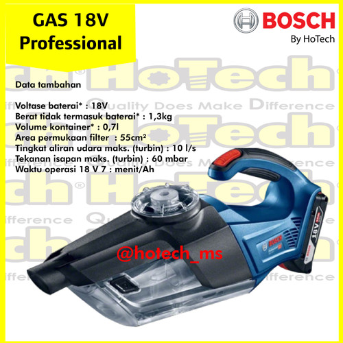 [EZM.5601379] BOSCH | GAS 18V-1 (SOLO) | Vacuum Cleaner Tanpa Kabel | Unit Only