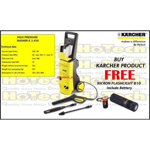 [EZM.5601388] Karcher High Pressure Washer K 3.450 | K 4 Compact Free Flashlight
