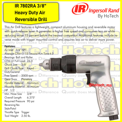 [EZM.5601400] Ingersoll Rand 7802RA 3/8-Inch | Heavy Duty Air Reversible Drill 10mm
