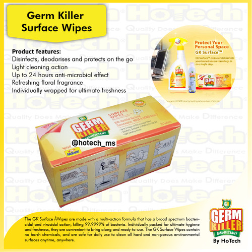 [EZM.5601419] Germ Killer Surface Wipes Disinfectant Tissue Basah 20 Sachets/Box