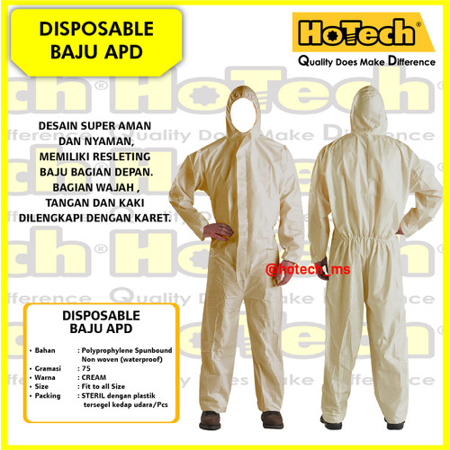 [EZM.5601438] HAZMAT SUIT APD Disposable Bahan Polypropylene Sponbound Waterproof