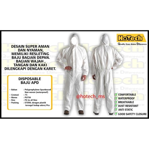 [EZM.5601439] HAZMAT SUIT APD Disposable Anti Virus Bahan Polypropylene Sponbound