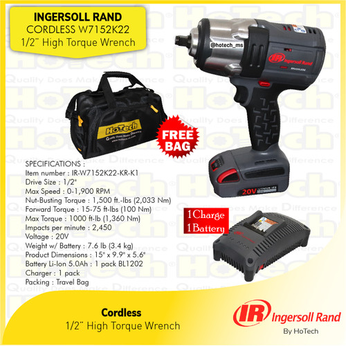 [EZM.5601449] Mesin Impact Wrench Battery High Torque 1/2" IR-W7152K22-20V-K1