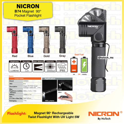 [EZM.5601604] NICRON Twist Flashlight B74 | Senter Putar c.w Magnet  Senter LED