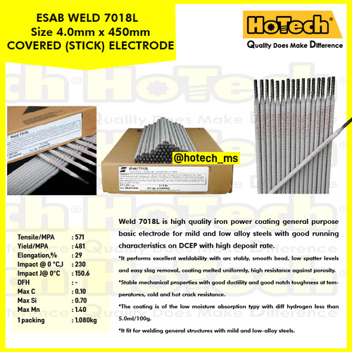 [EZM.5601649] ESAB | Size 4.0mm x 450mm | Welding Electrode | 20kgs | Weld 7018L