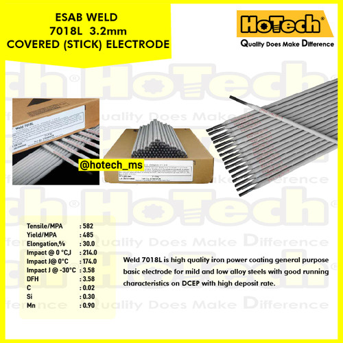 [EZM.5601650] ESAB | Weld 7018L | Size 3.2mm x 350mm | Welding Electrode | 20kgs/Cas