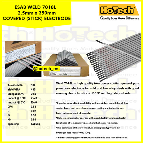 [EZM.5601651] ESAB | Size 2.5mm x 350mm | Welding Electrode | 20kgs| Weld 7018L
