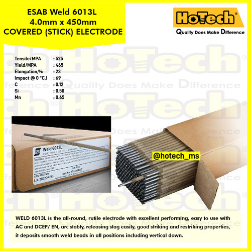 [EZM.5601652] ESAB | Weld 6013L | Size 4.0mm x 450mm |Welding Electrode | 20kgs/ Cas