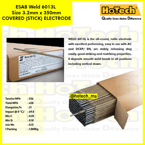 [EZM.5601653] ESAB | Weld 6013L |Size 3.2mm x 350mm | Welding Electrode|20kgs/ Cas