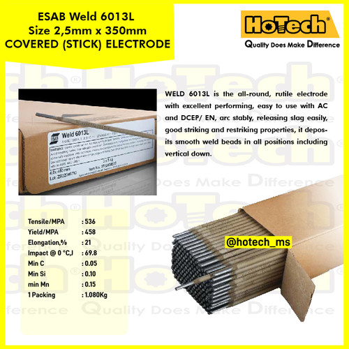 [EZM.5601654] ESAB | Weld 6013L|Size 2.5mm x 350mm|Welding Electrode|20kgs/ Cas