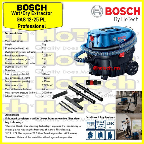 [EZM.5601737] Bosch Wet & Dry Extractor Vacuum Cleaner GAS 12-25 Professional