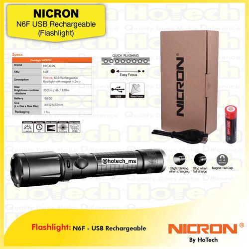 [EZM.5601832] NICRON N6F | Focus Magnet USB Rechargeable Flashlight | Senter Magnet