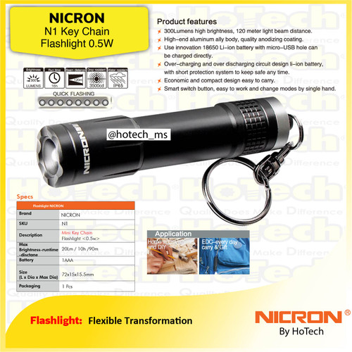 [EZM.5601835] NICRON N1 | Mini Key Chain Flashlight 20 Lumen | Senter Mini