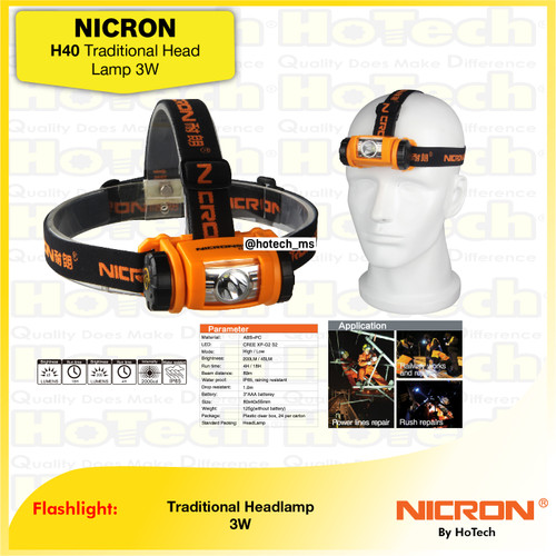 [EZM.5601837] NICRON H40 Traditional Plastic LED Head Lamp | 200 Lumen H40