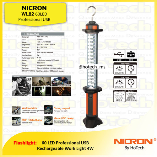 [EZM.5601839] NICRON WL 82 | Rechargeable Worklight | 4watt Senter Proyek
