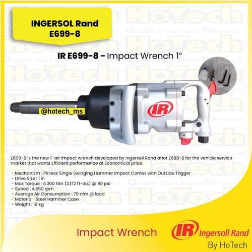 [EZM.5601855] Ingersoll Rand Air Impact Wrench Long Anvil 1" Sq E699-8 | Long Arm Air Impact Wrench 1" Sq Drive E699-8