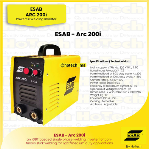 [EZM.5601857] ESAB Welding Machine ARC 200i | ARC200i | MMA 200A Welding Machine | Mesin Las STICK