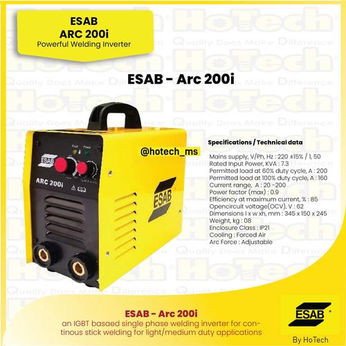 [EZM.5601857] ESAB Welding Machine ARC 200i | ARC200i | MMA 200A Welding Machine | Mesin Las STICK