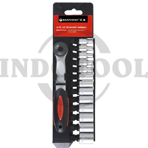[EZM.5200482] 14 PCS, 1/4" DR. SOCKET WRENCH SET TK-052, 6PT 4-14mm MAXPOWER