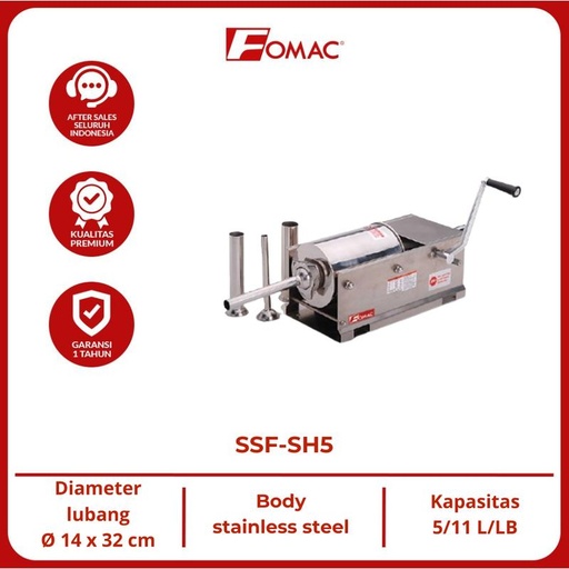 [EZO.5200028] Mesin Pembuat Sosis dan Churros SSF-SH5 Horizontal Stuffer 5L FOMAC