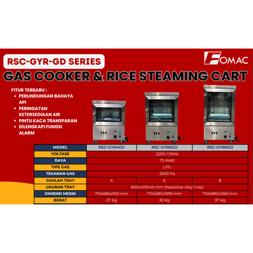 [EZO.5200237] Gas Coooker Rice Steaming cart FOMAC RSC-GYR-GD SERIES