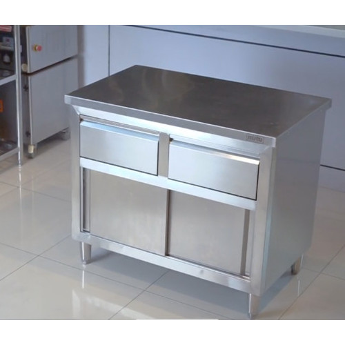 [EZO.5100001] Worktable Enclosed With Sliding Door and Drawers Stainless Steel - Meja Kerja Dapur Dengan Laci Pintu Geser WDE-8S 10S 12S 15S 18S 20S