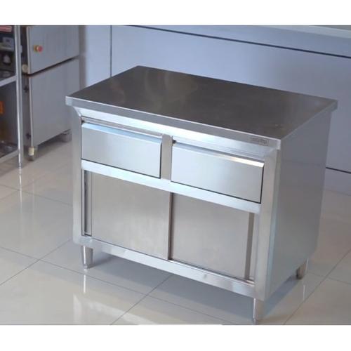 [EZO.5100001] Worktable Enclosed With Sliding Door and Drawers Stainless Steel - Meja Kerja Dapur Dengan Laci Pintu Geser WDE-8S 10S 12S 15S 18S 20S