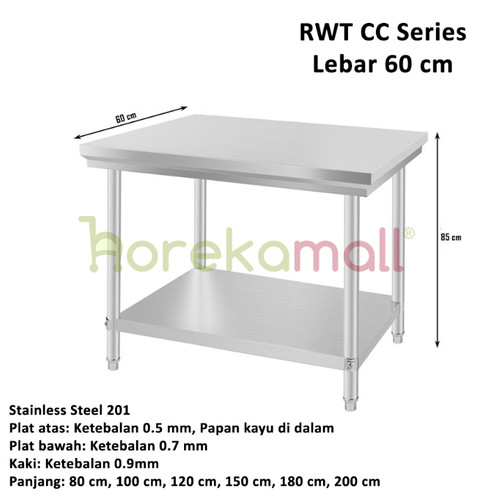 [EZO.5100002] Worktable Kitchen Stainless Steel MUTU - Meja Kerja Dapur Lebar 60 cm Series RWT-206CC 186CC 156CC 126CC 106CC 86CC