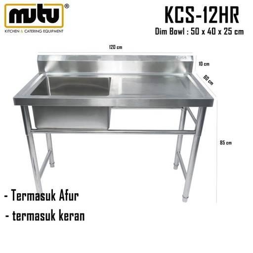 [EZO.5100100] Bak Cuci Piring Restoran | Work Sink Table Stainless Steel KCS-12HR